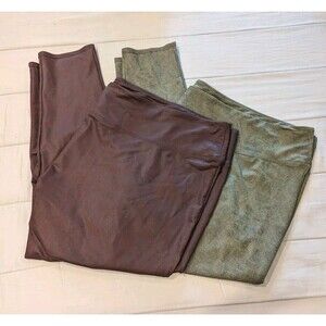 All Worthy Women’s Faux leather leggings Set Size 5X‎ Olive And Brown Leggings